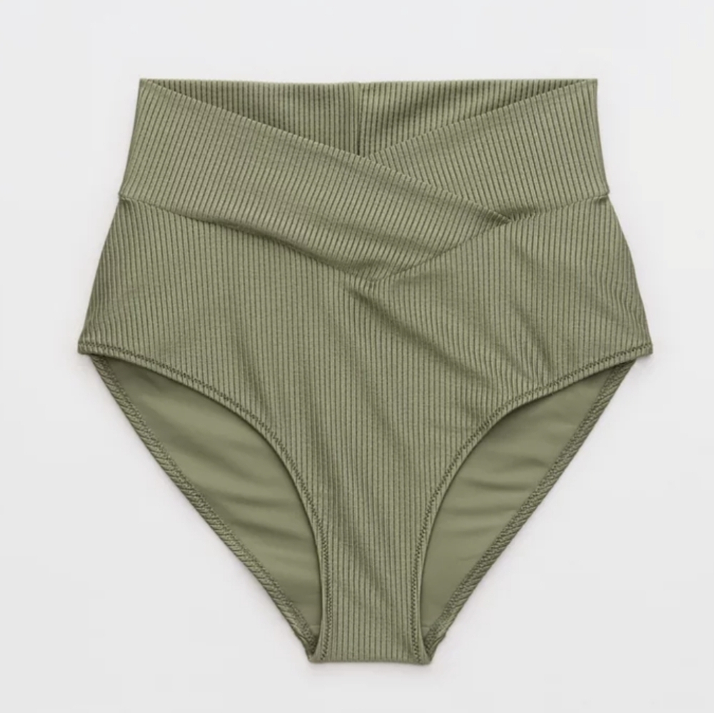 NWT Aerie Rib Shine Crossover High Waisted Full Coverage Bikini Bottoms